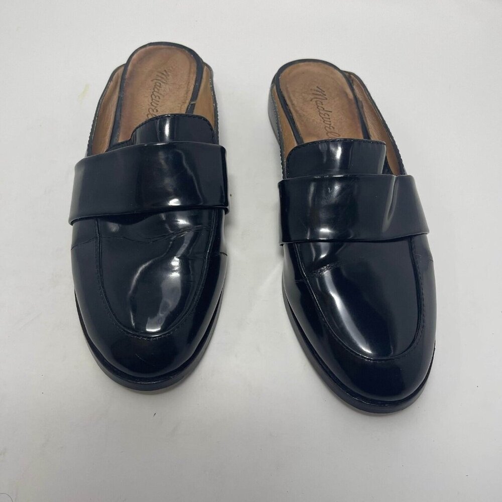 Madewell Dana Loafer Mules Shoes Womens Size 7.5 Black Patent Leather E0201